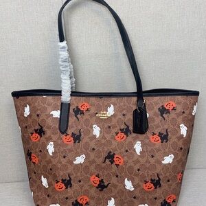 Coach Brown Halloween Ghosts and Pumpkins Tote